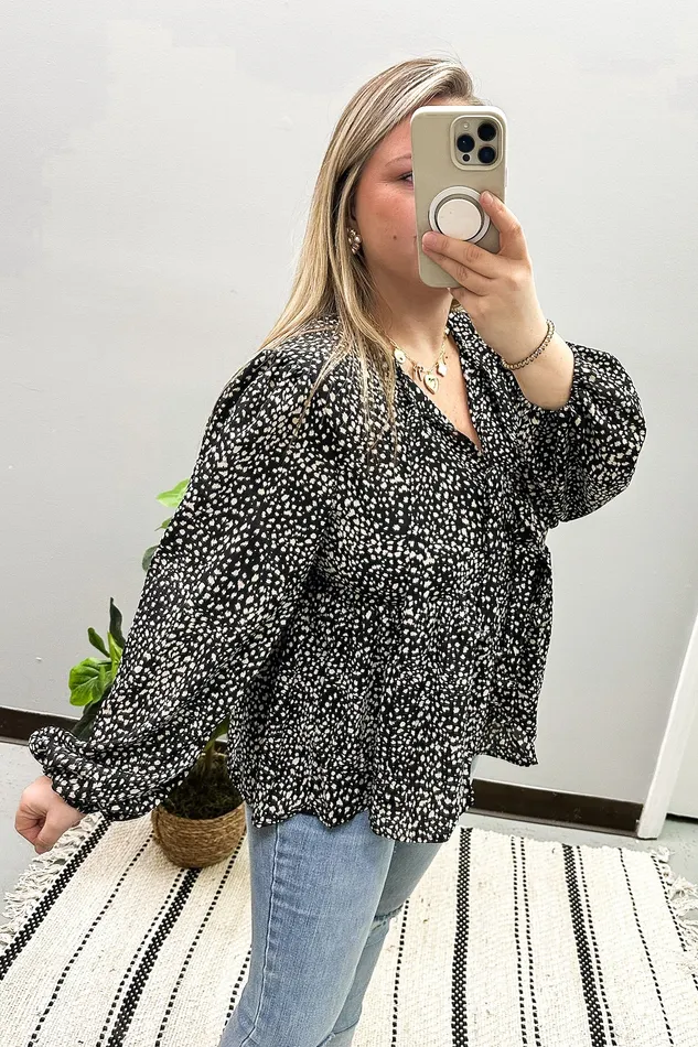 Haptics Earrings Count Me In Spotted Bow Peplum Top