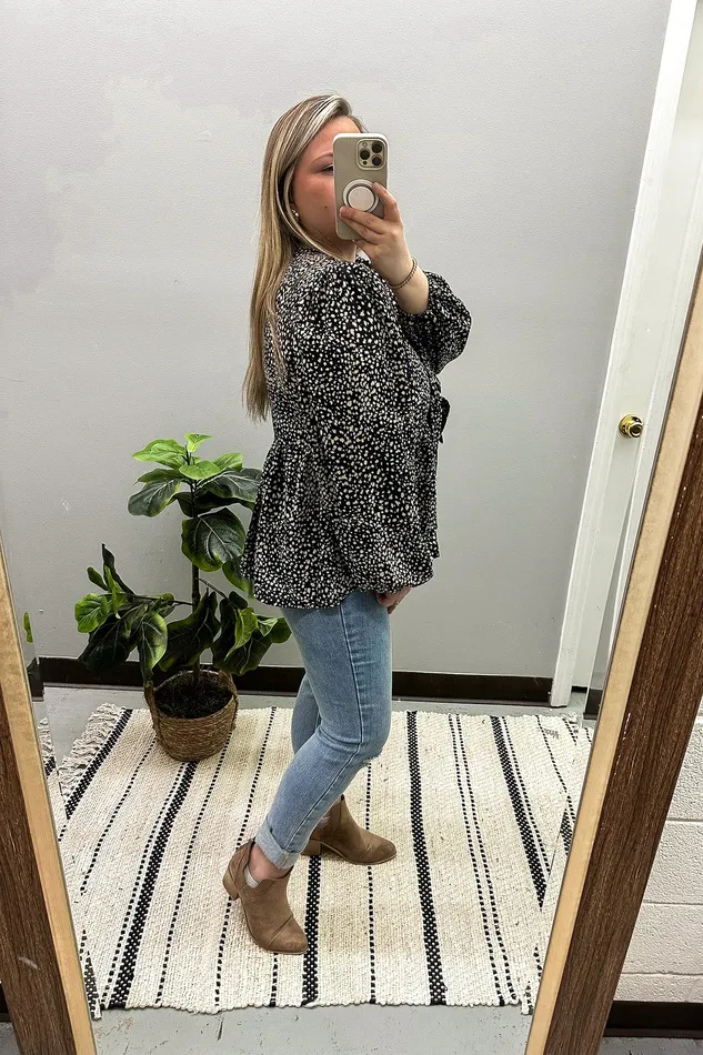 Haptics Earrings Count Me In Spotted Bow Peplum Top