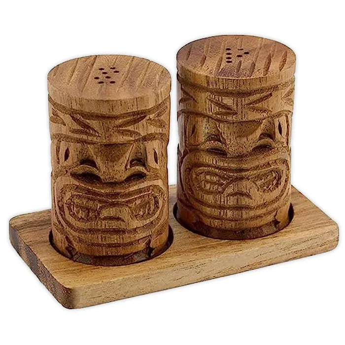 ISLANDERGRP Necklaces Wooden Tiki Salt Pepper Shakers with Base