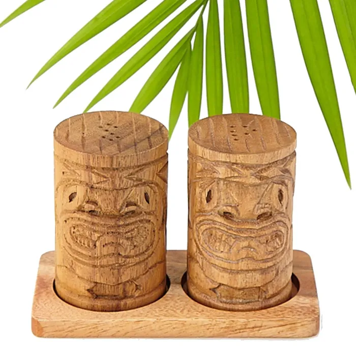 ISLANDERGRP Necklaces Wooden Tiki Salt Pepper Shakers with Base