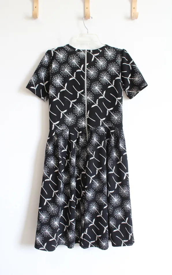 LuLaRoe LuLaRoe Black White Dandelion Patterned Knit Dress L Rings