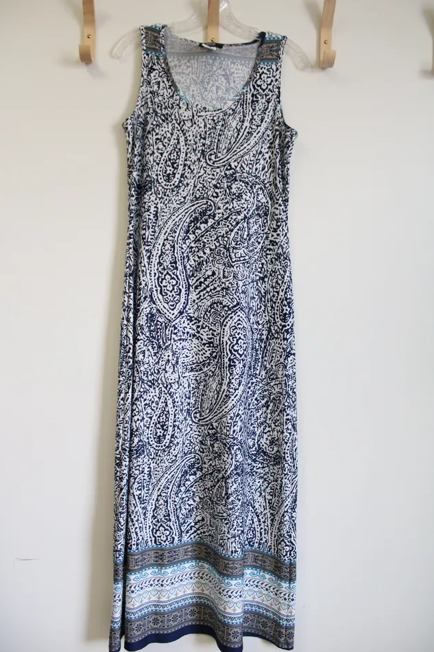 MSK Navy Blue Paisley Dress M Petite MSK Rings
