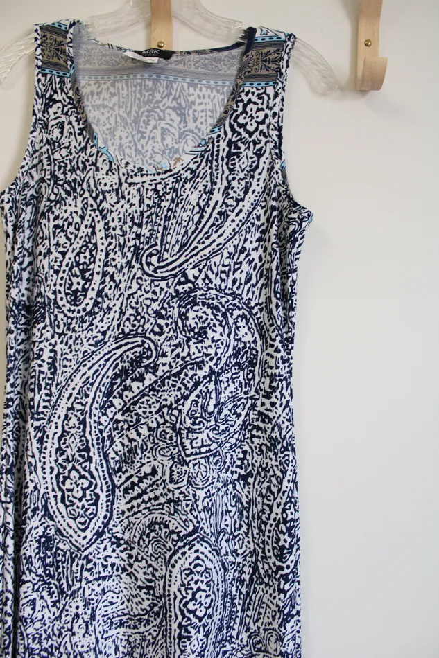 MSK Navy Blue Paisley Dress M Petite MSK Rings