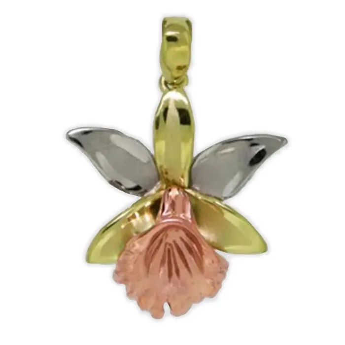 Necklaces 14K Gold Tricolor Orchid Pendant Island Fine Jewelry