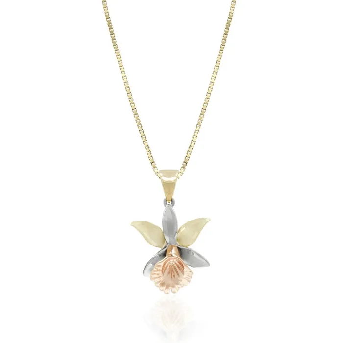 Necklaces 14K Gold Tricolor Orchid Pendant Island Fine Jewelry