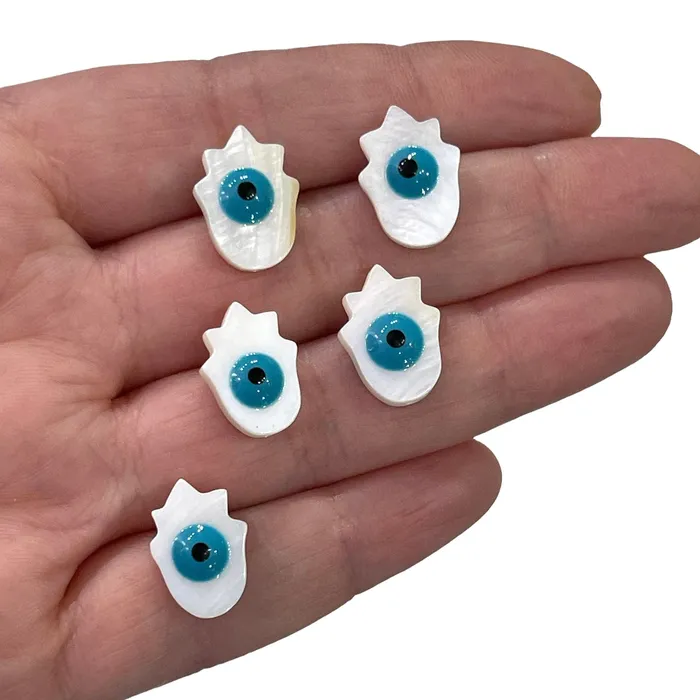 Necklaces Peppy Beads Mother Of Pearl Natural Hamsa Beads With Evil Eye Holes Through Top 5 Beads in a pack Necklaces Peppy Beads Mother Of Pearl Natural Hamsa Beads With Evil Eye Holes Through Top 5 Beads in a pack