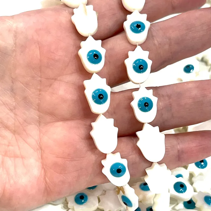 Necklaces Peppy Beads Mother Of Pearl Natural Hamsa Beads With Evil Eye Holes Through Top 5 Beads in a pack