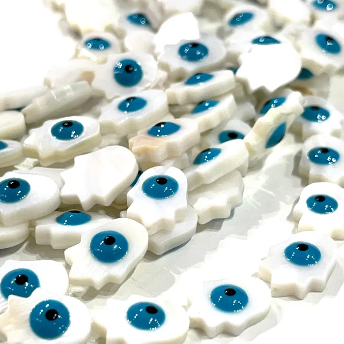 Necklaces Peppy Beads Mother Of Pearl Natural Hamsa Beads With Evil Eye Holes Through Top 5 Beads in a pack
