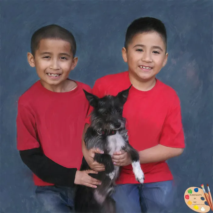 Necklaces Portraits by NC Sibling Portrait Best Buddies Kids with Pet Portrait
