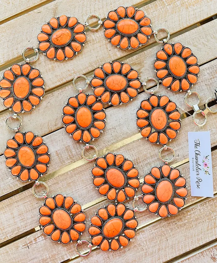 ORANGE SEMI STONE CONCHO CHAIN LINK BELT REG PLUS YKT Necklaces