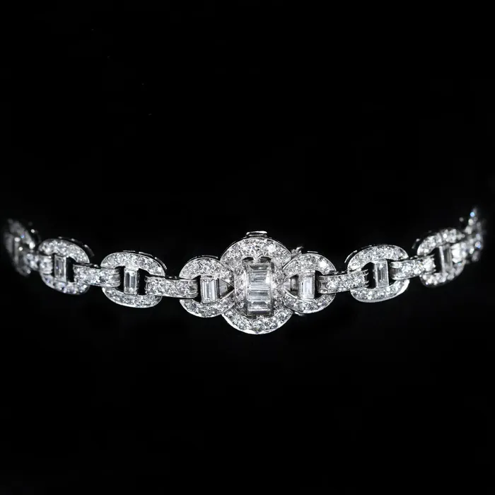 OTC Bracelets Art Deco 900 CTW Old European Cut Baguette Cut Diamond Bracelet