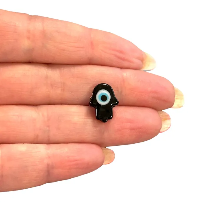 Peppy Beads Charm Necklaces Hand Made Murano Glass Black Hamsa Charm