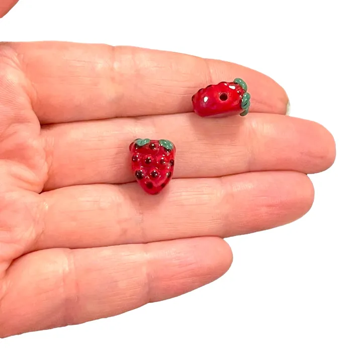 Peppy Beads Hand Made Murano Glass Strawberry Charm Charm Necklaces
