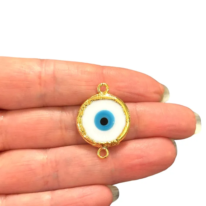 Peppy Beads Necklaces 24Kt Gold Plated Hand Made Murano Glass White Evil Eye Connector Charm Peppy Beads Necklaces 24Kt Gold Plated Hand Made Murano Glass White Evil Eye Connector Charm