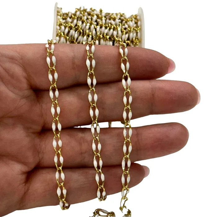Peppy Beads Necklaces White Enamelled Gourmet Chain 24Kt Gold Plated Gourmet Chain Peppy Beads Necklaces White Enamelled Gourmet Chain 24Kt Gold Plated Gourmet Chain