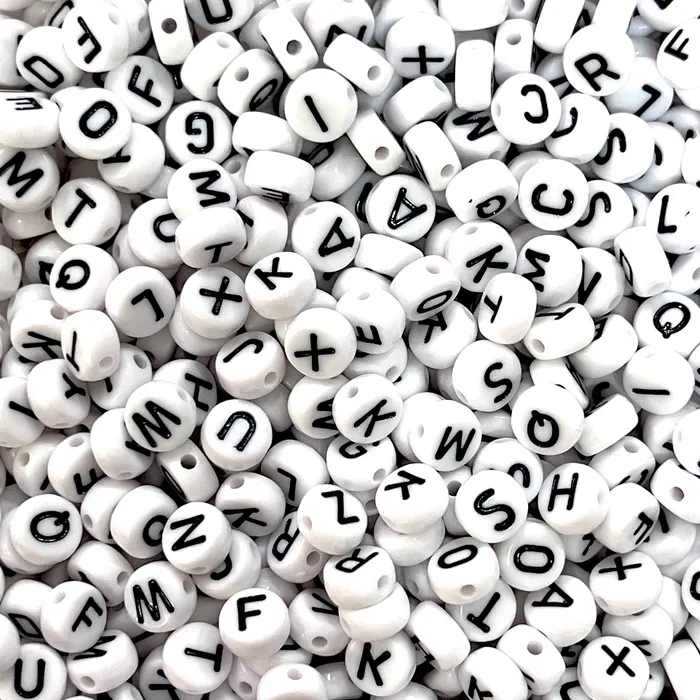 Peppy Beads Rings Acrylic flat round white with black letters beads for jewellery making500 pcs pack Peppy Beads Rings Acrylic flat round white with black letters beads for jewellery making500 pcs pack