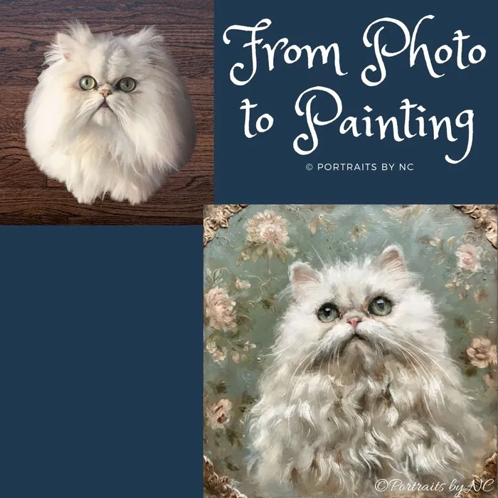 Portraits by NC Rings White Persian Cat Portrait on Floral Background