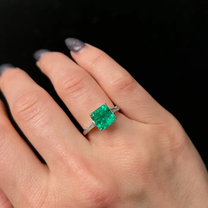 Rings 18K White Gold AGL 274 Carat Emerald and Diamond Ring BB Diamonds