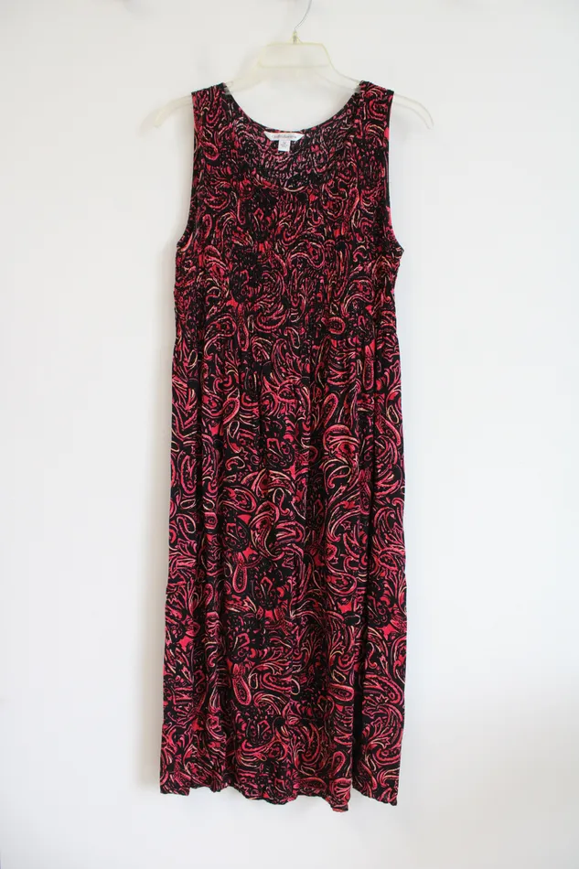 Rings Croft Barrow Croft Barrow Ruched Black Red Patterned Dress M
