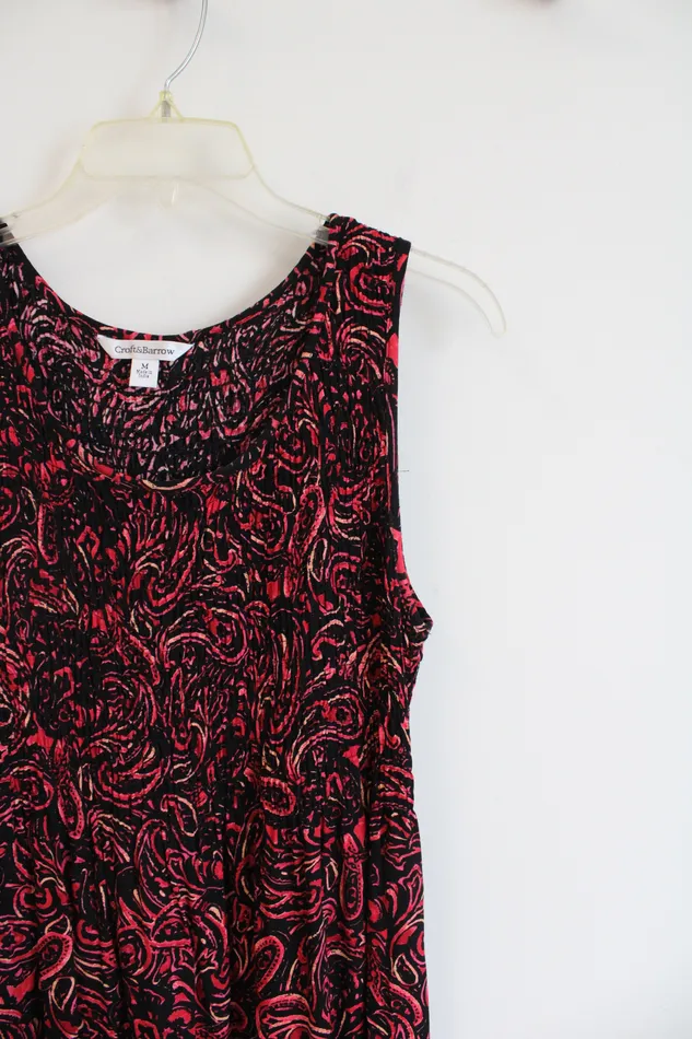 Rings Croft Barrow Croft Barrow Ruched Black Red Patterned Dress M
