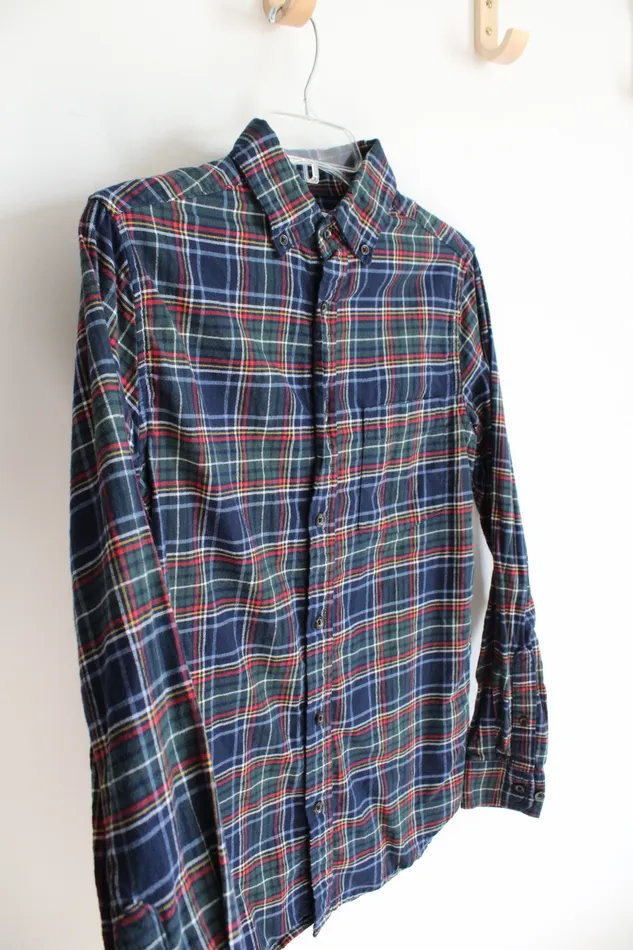 Rings Goodfellow Goodfellow Blue Green Tartan Button Down Cotton Shirt S