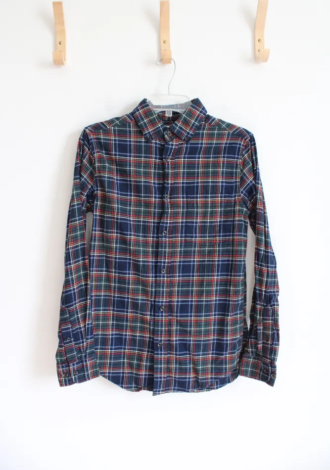 Rings Goodfellow Goodfellow Blue Green Tartan Button Down Cotton Shirt S