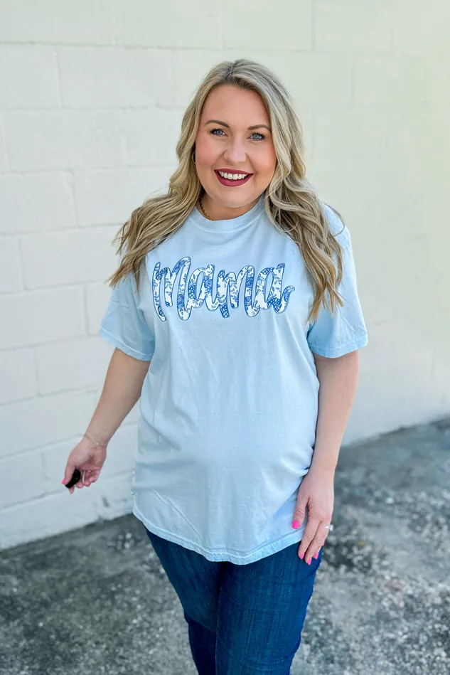 Rings JL Franklins Mama Blue Willow Graphic Tee Chambray