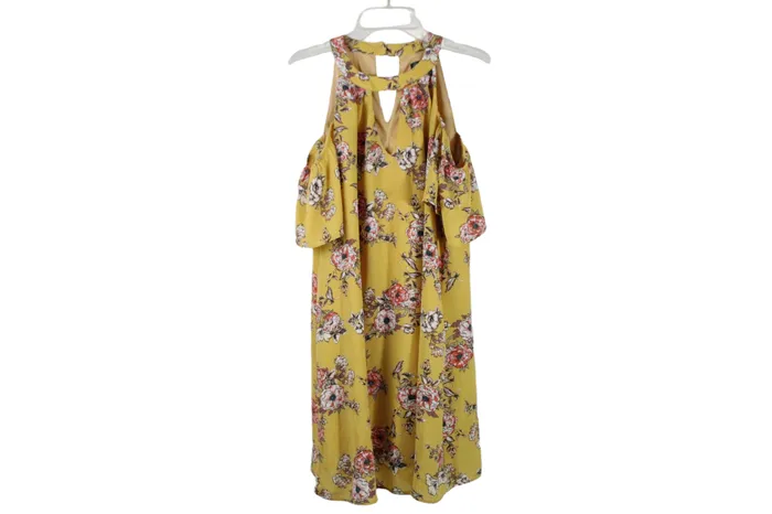 Rings Lily Rose Lily Rose Yellow Floral Cold Shoulder Dress S