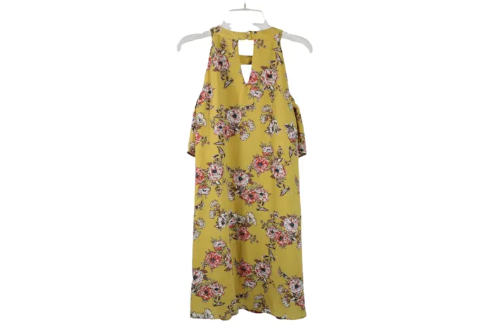 Rings Lily Rose Lily Rose Yellow Floral Cold Shoulder Dress S