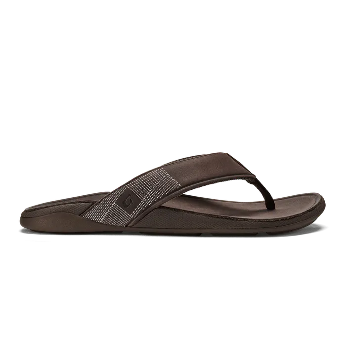 Rings OluKai Tuahine Mens Leather Beach Sandals Dark Wood OLUKAI