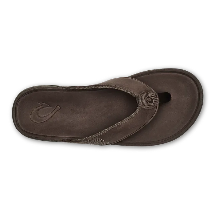 Rings OluKai Tuahine Mens Leather Beach Sandals Dark Wood OLUKAI