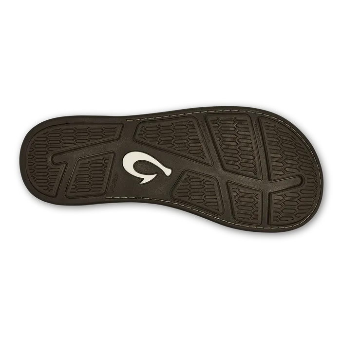 Rings OluKai Tuahine Mens Leather Beach Sandals Dark Wood OLUKAI