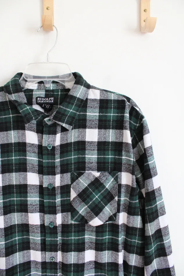 Rings Rudolph Sportswear Rudolph Sportswear Green Black White Plaid Button Down Flannel XL
