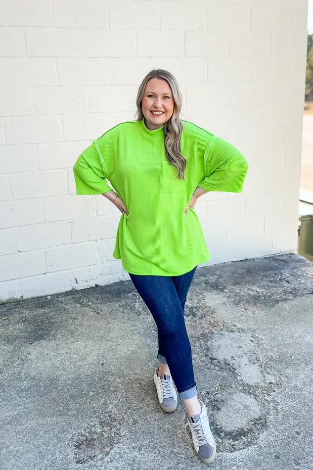 Rings Sew In Love Set Me Free Oversized Tunic Top Neon Lime