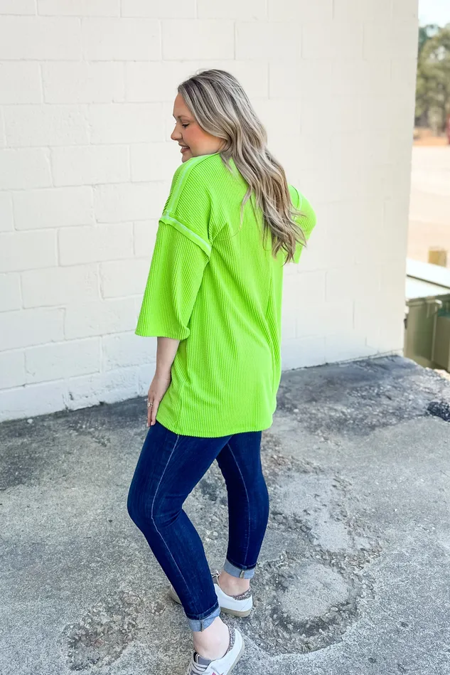Rings Sew In Love Set Me Free Oversized Tunic Top Neon Lime