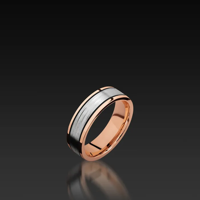 Rings Shop John Atencio Rose Gold wide flat Band with White Gold Inlay