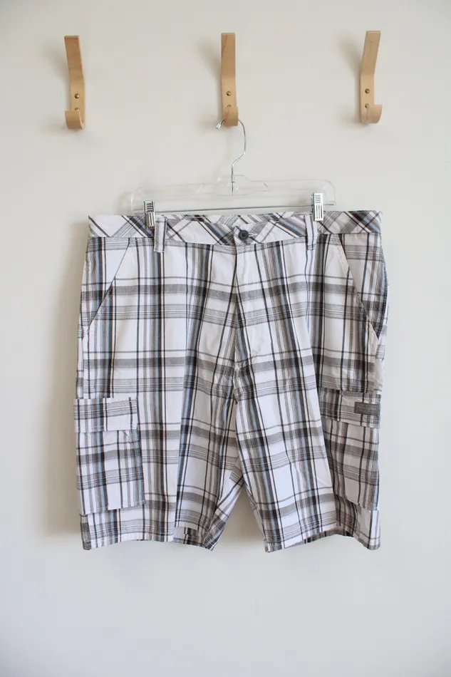 Rings Wrangler Wrangler White Gray Blue Plaid Cargo Shorts 38