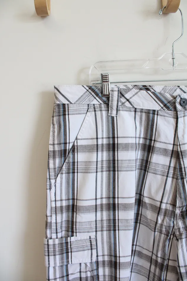 Rings Wrangler Wrangler White Gray Blue Plaid Cargo Shorts 38