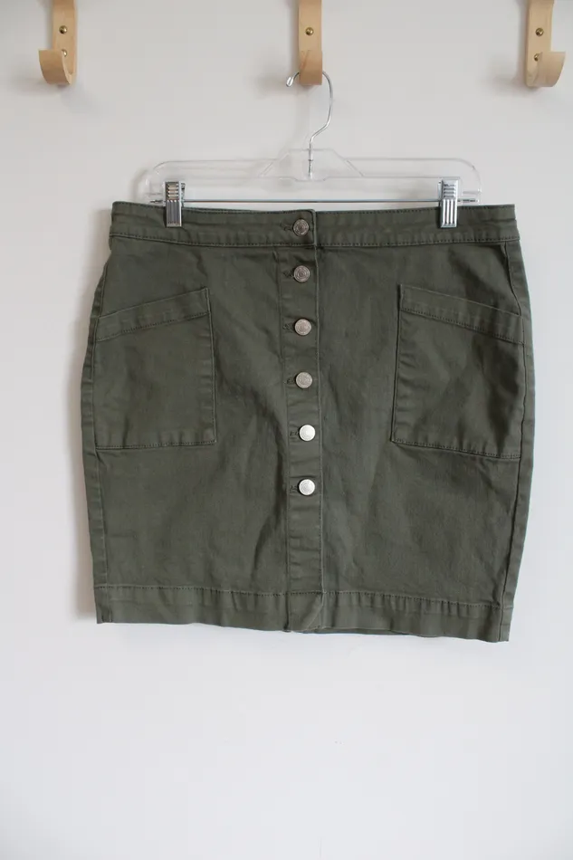 Roebuck Co Earrings Roebuck Co Green Denim Button Down Mini Skirt 12