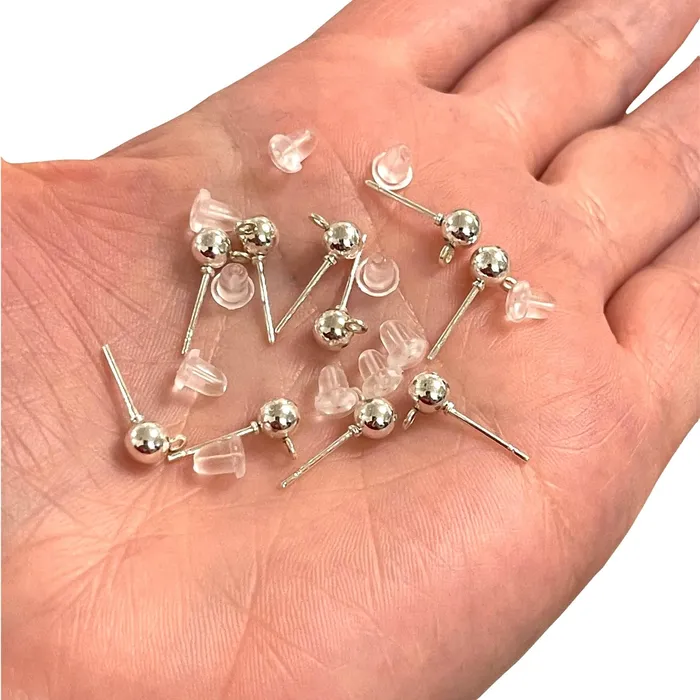 Silver Plated 5mm Ball Post Earring Ball Stud Earring With Loop 10 Pcs in a PackNEW Peppy Beads Earrings