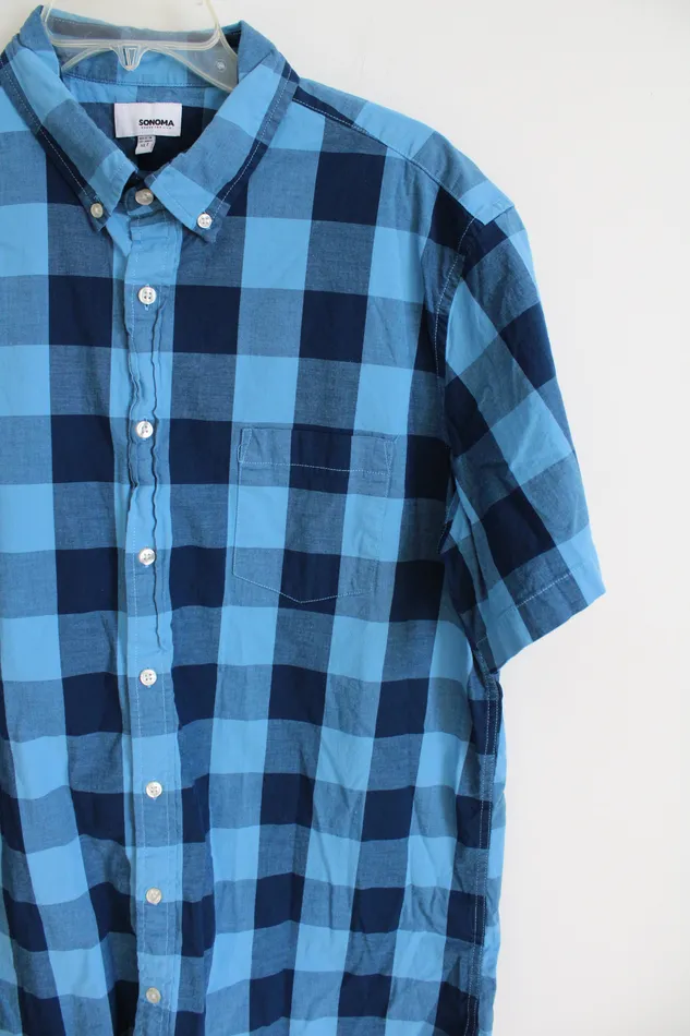Sonoma Blue Plaid Button Down Shirt XLT Sonoma Rings