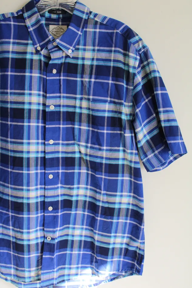 St Johns Bay Rings St Johns Bay Classic Fit Blue Plaid Short Sleeved Button Down L