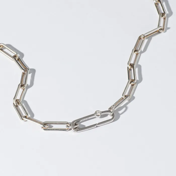Sterling Silver Chain Large Diamond Clasp Necklace RACHEL LYNN CHICAGO Necklaces