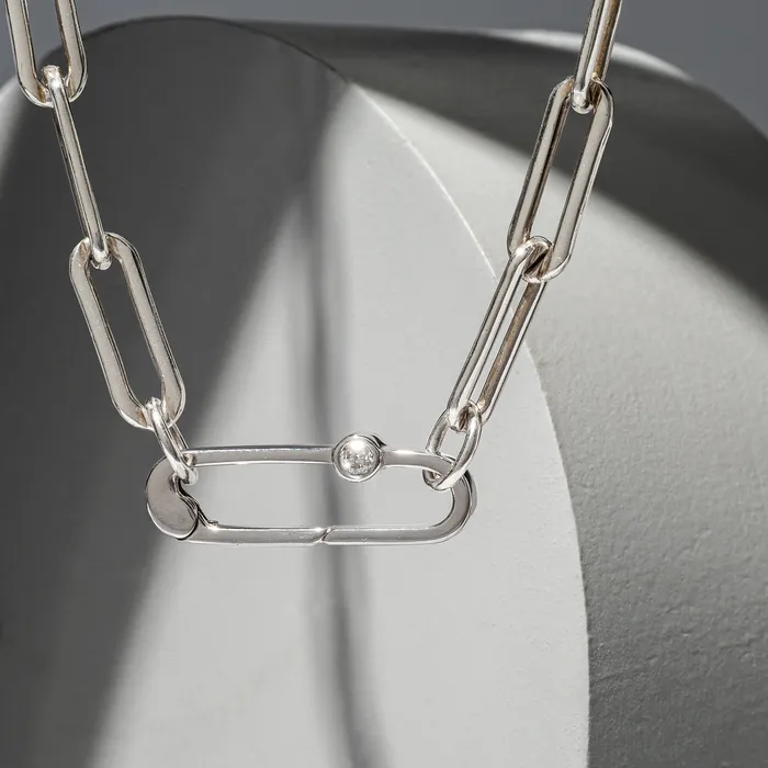 Sterling Silver Chain Large Diamond Clasp Necklace RACHEL LYNN CHICAGO Necklaces