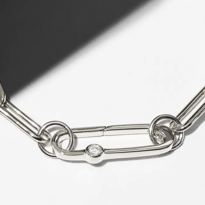 Sterling Silver Chain Large Diamond Clasp Necklace RACHEL LYNN CHICAGO Necklaces