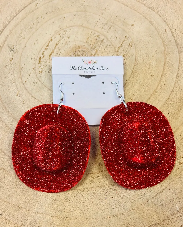 The Chandelier Rose Boutique Earrings COWBOY HAT DANGLE EARRINGS RED
