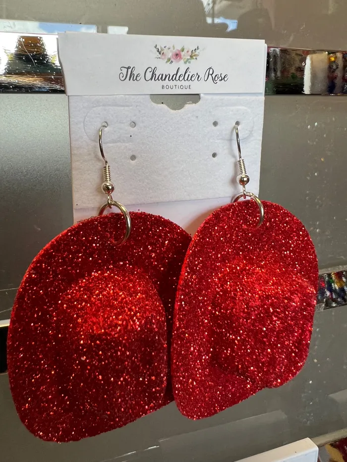 The Chandelier Rose Boutique Earrings COWBOY HAT DANGLE EARRINGS RED