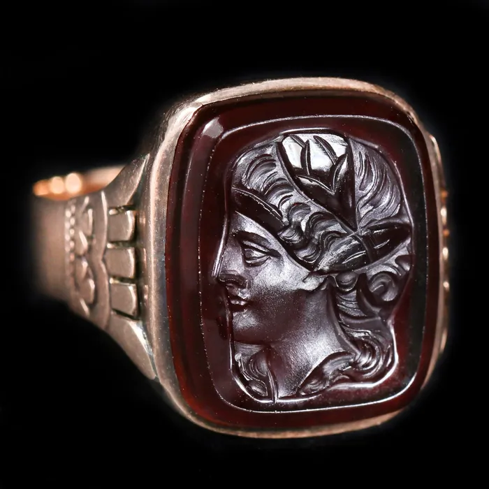 Victorian 14K Yellow Gold Carnelian Intaglio Ring OTC Rings