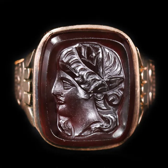 Victorian 14K Yellow Gold Carnelian Intaglio Ring OTC Rings