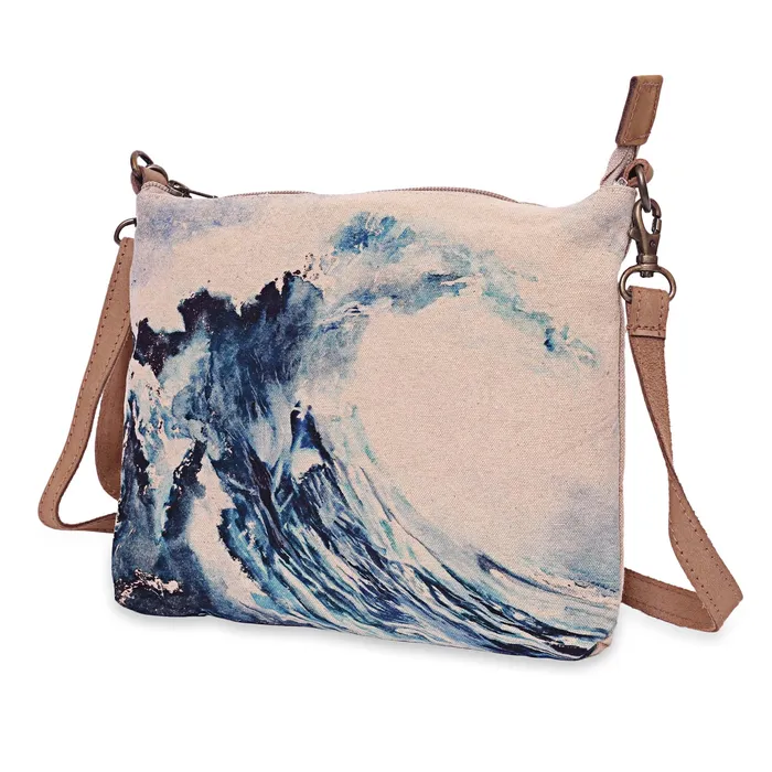 VILLA2INC Earrings Cott n Curls Canvas Great Wave Crossbody Sling Bag
